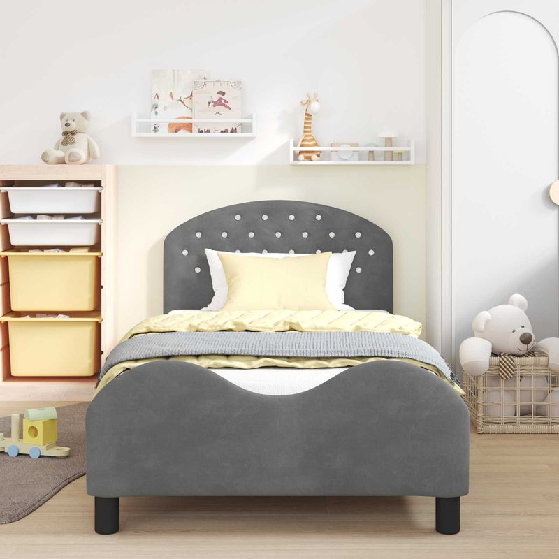 Casa si Gradina - Mobilier - Paturi si accesorii - Paturi - Cadru de pat pentru copii cu spatar Gri inchis 90 x 190 cm - Infinity.ro