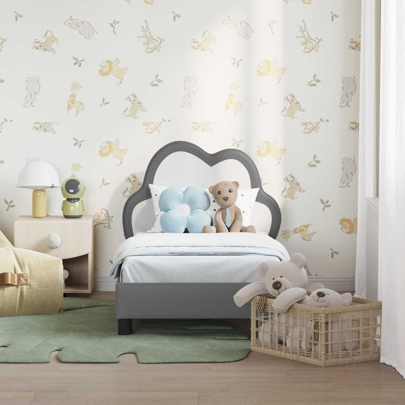 Casa si Gradina - Mobilier - Paturi si accesorii - Paturi - Cadru de pat pentru copii cu spatar Gri deschis 70 x 140 cm PU - Infinity.ro
