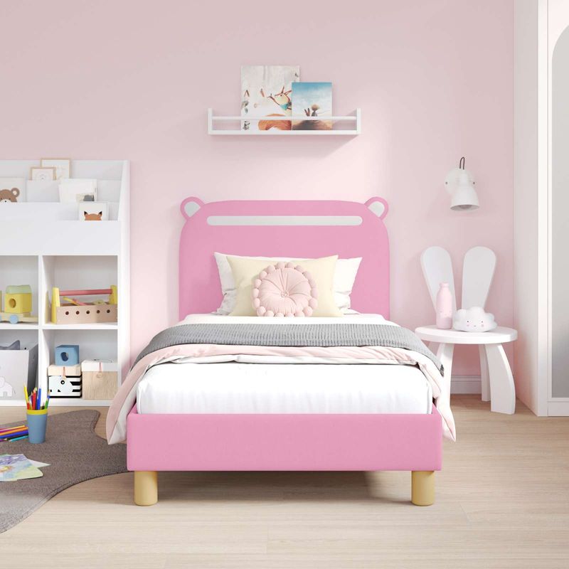Casa si Gradina - Mobilier - Paturi si accesorii - Paturi - Cadru de pat pentru copii cu spatar Roz 80 x 160 cm tesatura - Infinity.ro