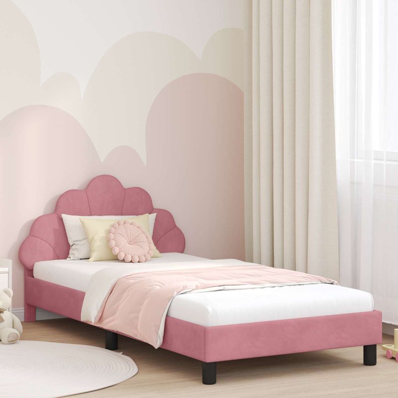 Casa si Gradina - Mobilier - Paturi si accesorii - Paturi - Cadru de pat pentru copii cu spatar Roz 90 x 190 cm Catifea - Infinity.ro