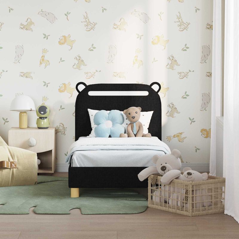 Casa si Gradina - Mobilier - Paturi si accesorii - Paturi - Cadru de pat pentru copii cu spatar Negru 70 x 140 cm tesatura - Infinity.ro
