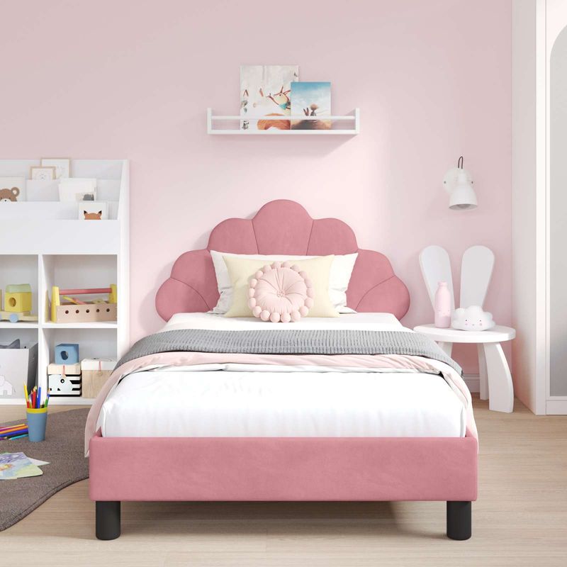 Casa si Gradina - Mobilier - Paturi si accesorii - Paturi - Cadru de pat pentru copii cu spatar Roz 90 x 190 cm Catifea - Infinity.ro