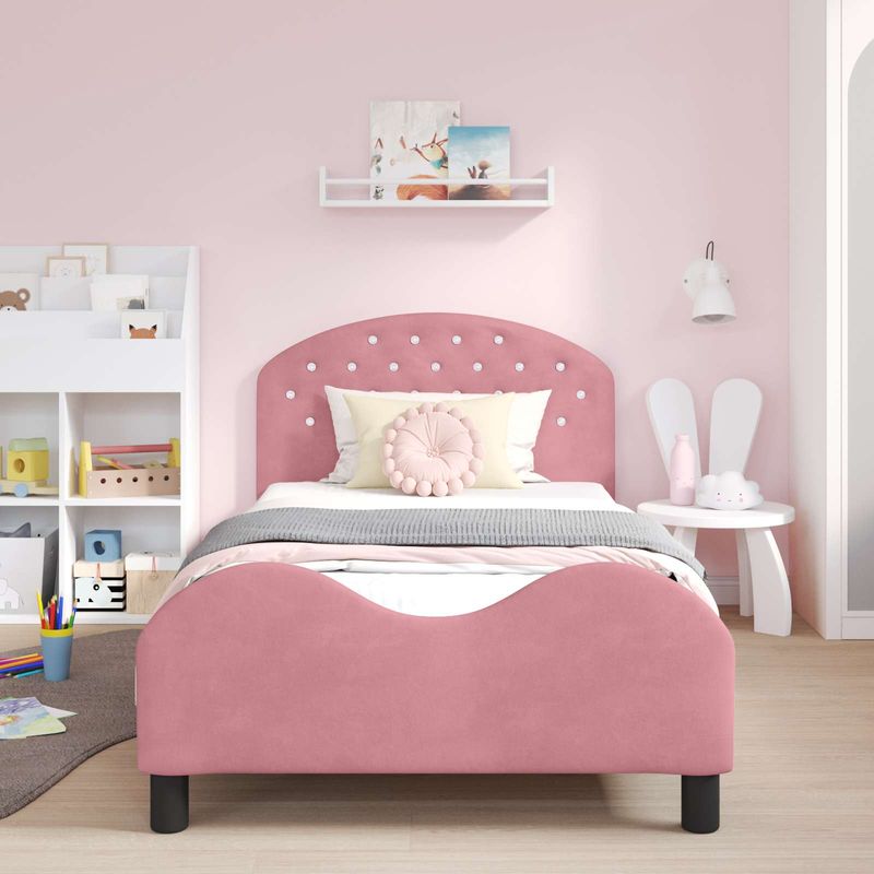 Casa si Gradina - Mobilier - Paturi si accesorii - Paturi - Cadru de pat pentru copii cu spatar Roz 90 x 190 cm Catifea - Infinity.ro
