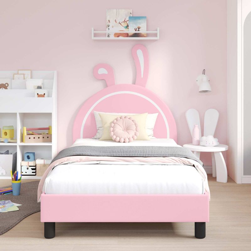 Casa si Gradina - Mobilier - Paturi si accesorii - Paturi - Cadru de pat pentru copii cu spatar Roz 90 x 200 cm PU - Infinity.ro