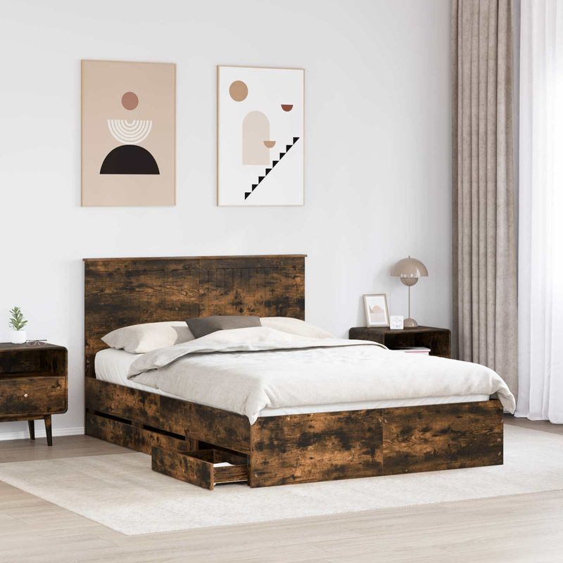 Casa si Gradina - Mobilier - Paturi si accesorii - Paturi - Cadru de pat Stejar fumuriu 140 x 200 cm Lemn Ingineresc - Infinity.ro