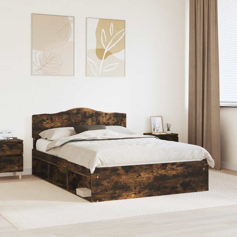 Casa si Gradina - Mobilier - Paturi si accesorii - Paturi - Cadru de pat Stejar fumuriu 140 x 200 cm Lemn de pin masiv - Infinity.ro