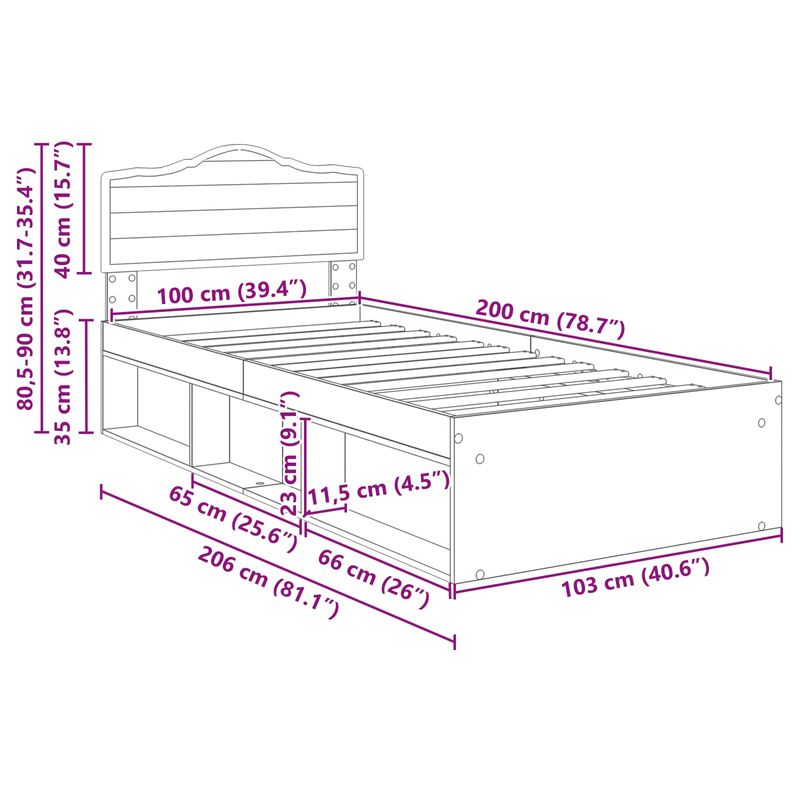 Casa si Gradina - Mobilier - Paturi si accesorii - Paturi - Cadru de pat Stejar artizanal 100 x 200 cm Lemn de pin masiv - Infinity.ro