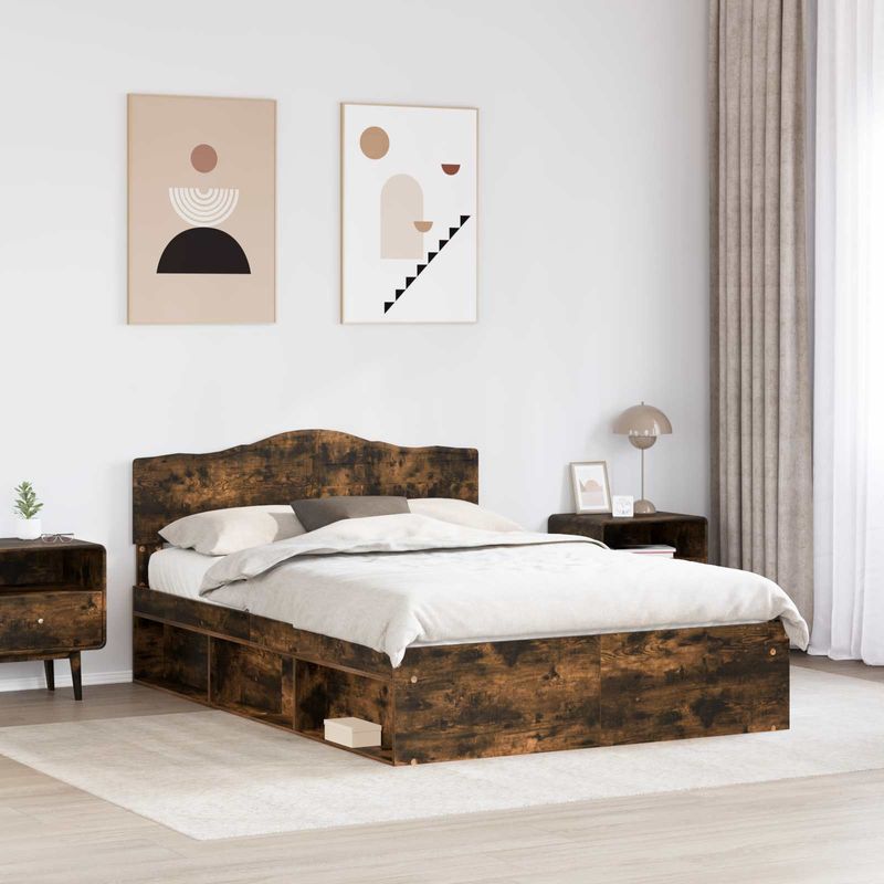 Casa si Gradina - Mobilier - Paturi si accesorii - Paturi - Cadru de pat Stejar fumuriu 140 x 200 cm Lemn de pin masiv - Infinity.ro