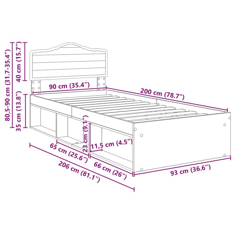 Casa si Gradina - Mobilier - Paturi si accesorii - Paturi - Cadru de pat Stejar artizanal 90 x 200 cm Lemn de pin masiv - Infinity.ro
