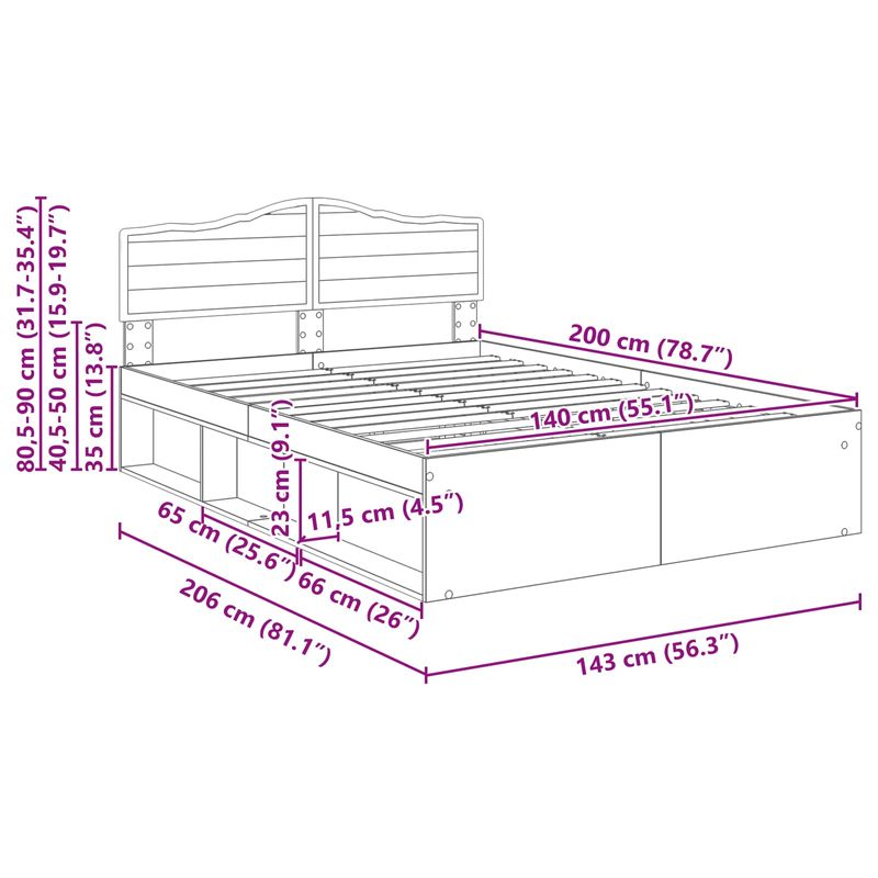 Casa si Gradina - Mobilier - Paturi si accesorii - Paturi - Cadru de pat Stejar fumuriu 140 x 200 cm Lemn de pin masiv - Infinity.ro