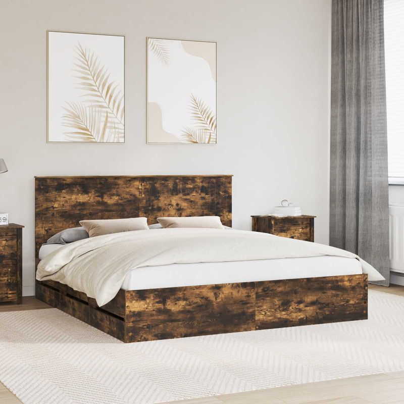 Casa si Gradina - Mobilier - Paturi si accesorii - Paturi - Cadru de pat Stejar fumuriu 180 x 200 cm Lemn Ingineresc - Infinity.ro