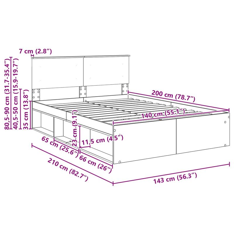 Casa si Gradina - Mobilier - Paturi si accesorii - Paturi - Cadru de pat Stejar fumuriu 140 x 200 cm Lemn compozit - Infinity.ro
