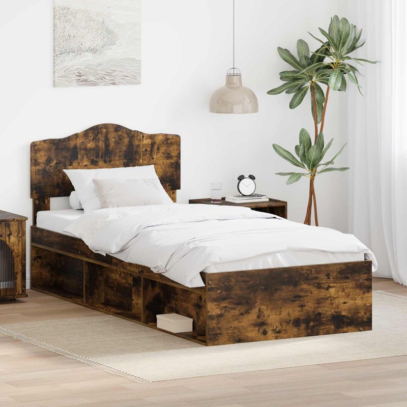 Casa si Gradina - Mobilier - Paturi si accesorii - Paturi - Cadru de pat Stejar fumuriu 90 x 200 cm Lemn de pin masiv - Infinity.ro