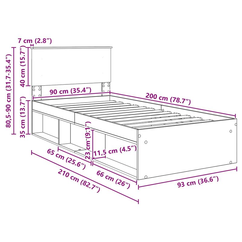 Casa si Gradina - Mobilier - Paturi si accesorii - Paturi - Cadru de pat Stejar fumuriu 90 x 200 cm Lemn compozit - Infinity.ro