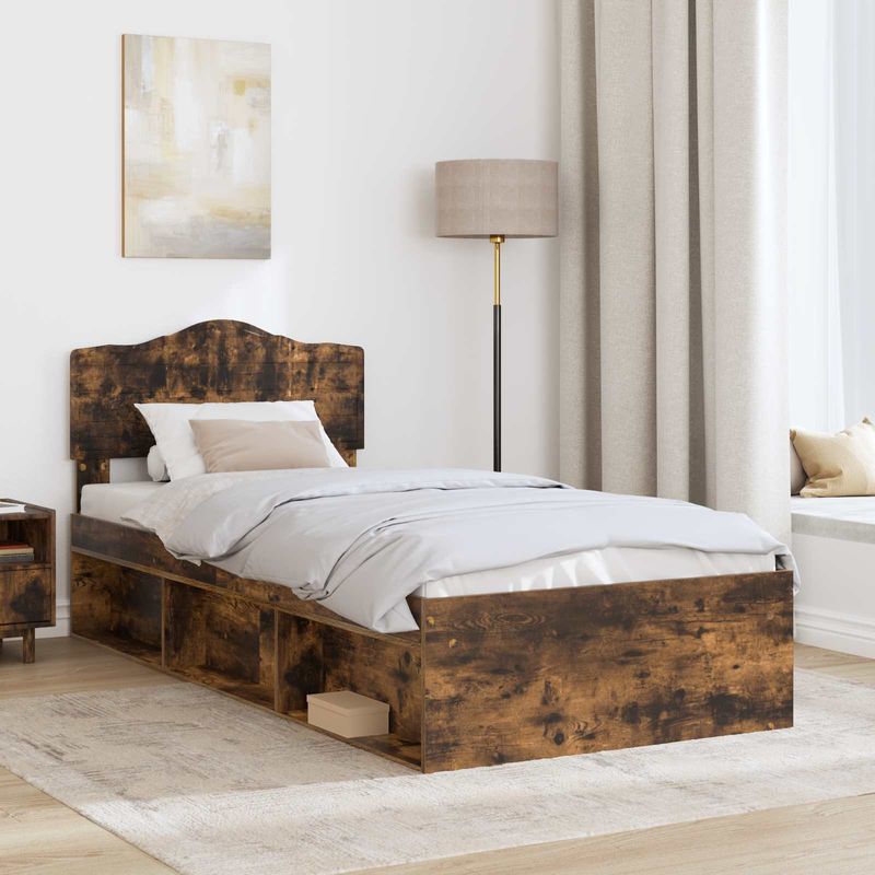 Casa si Gradina - Mobilier - Paturi si accesorii - Paturi - Cadru de pat Stejar fumuriu 90 x 200 cm Lemn de pin masiv - Infinity.ro