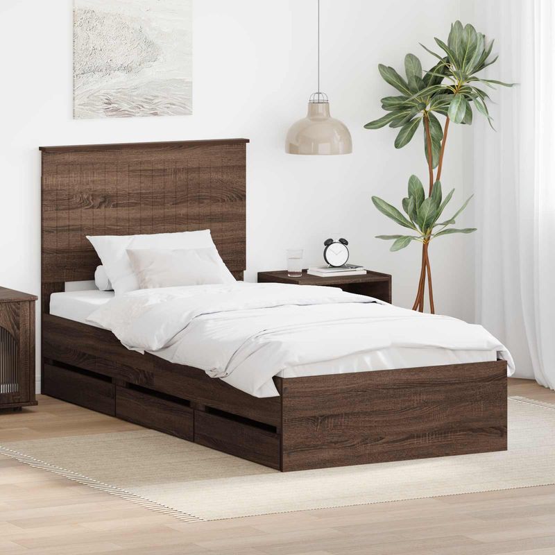 Casa si Gradina - Mobilier - Paturi si accesorii - Paturi - Cadru de pat Stejar inchis 90 x 190 cm Lemn Ingineresc - Infinity.ro