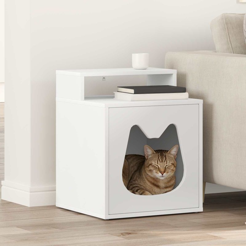 Petshop - Accesorii petshop - Culcusuri si custi - Custi interior si exterior - Casa pentru pisici Alb 42,5 x 40 x 52,5 cm Lemn compozit - Infinity.ro