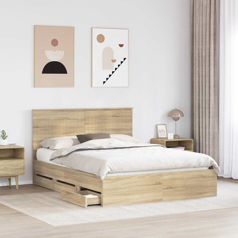 Casa si Gradina - Mobilier - Paturi si accesorii - Paturi - Cadru de pat Stejar Sonoma 150 x 200 cm Lemn Ingineresc - Infinity.ro