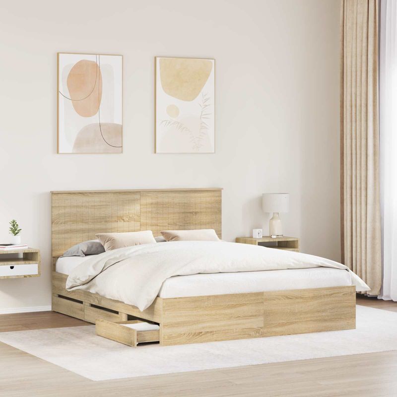 Casa si Gradina - Mobilier - Paturi si accesorii - Paturi - Cadru de pat Stejar Sonoma 160 x 200 cm Lemn Ingineresc - Infinity.ro