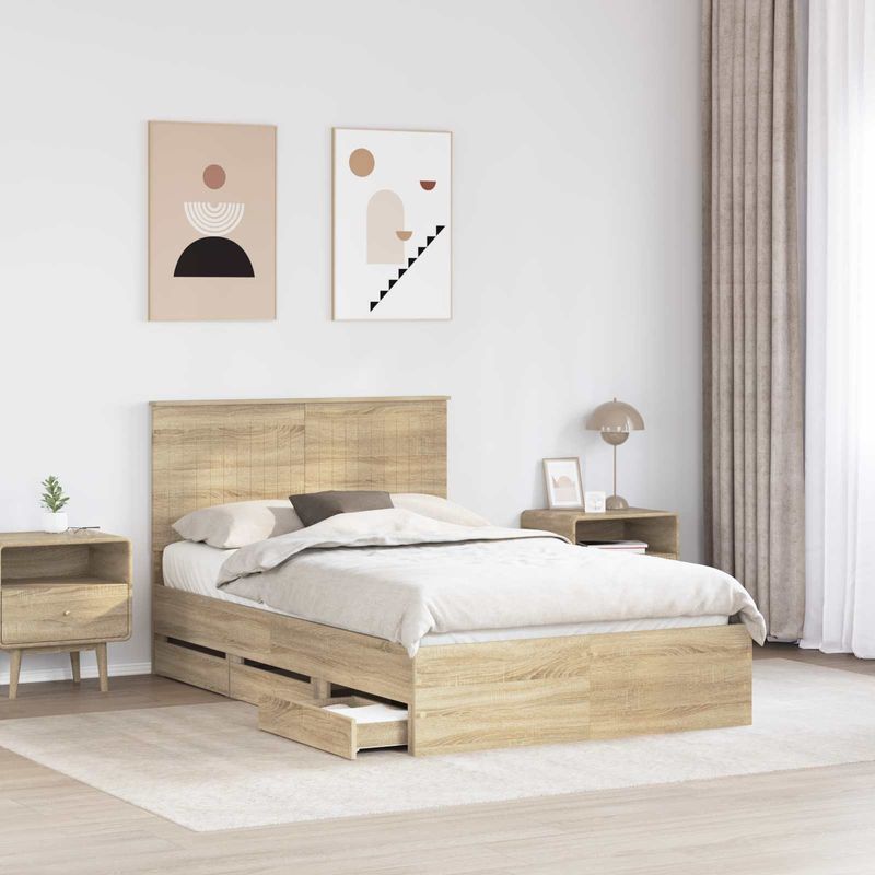 Casa si Gradina - Mobilier - Paturi si accesorii - Paturi - Cadru de pat Stejar Sonoma 120 x 190 cm Lemn Ingineresc - Infinity.ro