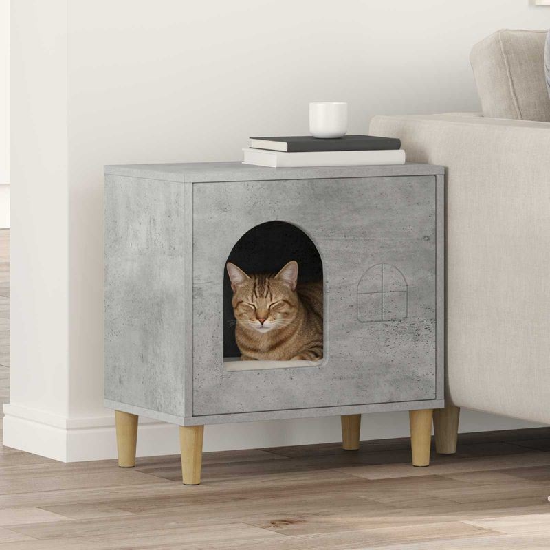 Petshop - Accesorii petshop - Culcusuri si custi - Custi interior si exterior - Casa pentru pisici Beton 51 x 30 x 52 cm Lemn compozit - Infinity.ro