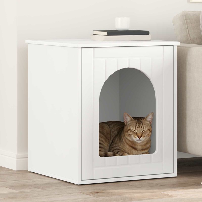 Petshop - Accesorii petshop - Culcusuri si custi - Custi interior si exterior - Casa pentru pisici Alb 53 x 52 x 60 cm Lemn compozit - Infinity.ro