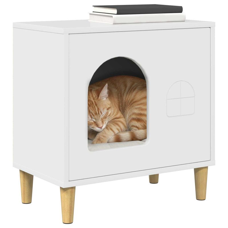 Petshop - Accesorii petshop - Culcusuri si custi - Custi interior si exterior - Casa pentru pisici Alb Lucios 51 x 30 x 52 cm Lemn compozit - Infinity.ro