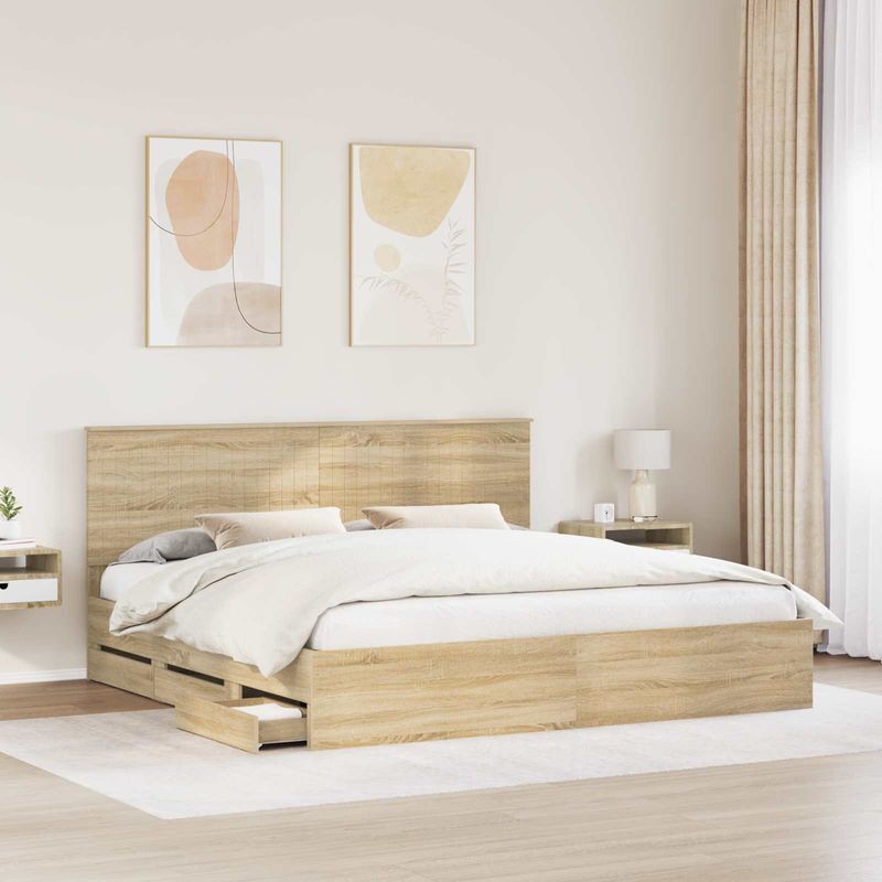 Casa si Gradina - Mobilier - Paturi si accesorii - Paturi - Cadru de pat Stejar Sonoma 200 x 200 cm Lemn Ingineresc - Infinity.ro