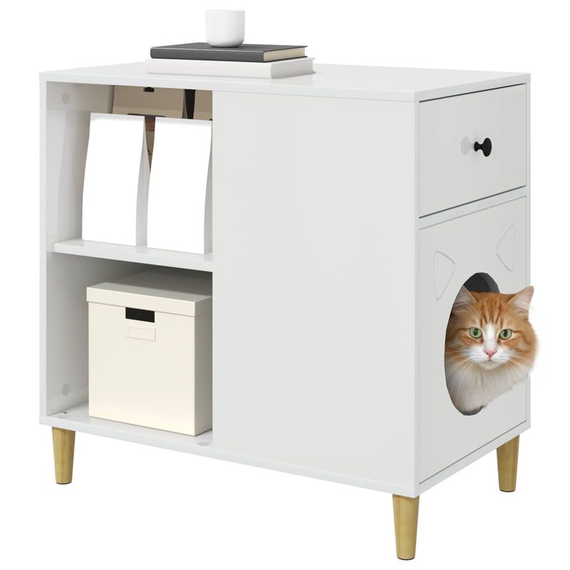 Petshop - Accesorii petshop - Culcusuri si custi - Custi interior si exterior - Casa pentru pisici Alb Lucios 72 x 42.5 x 70 cm Lemn compozit - Infinity.ro