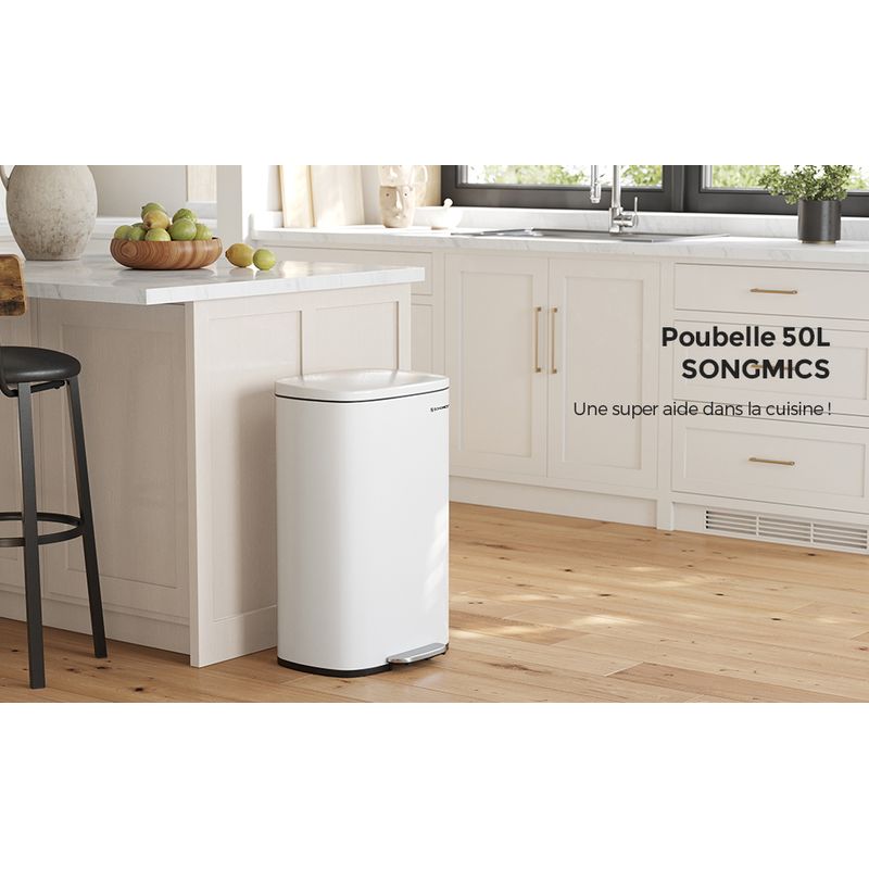 Casa si Gradina - Mobilier - Organizare si depozitare - Cosuri de gunoi - Cos de gunoi din otel cu pedala, galeata interioara plastic, capac inchidere lenta, 50L, 43x32x66cm, alb - Infinity.ro