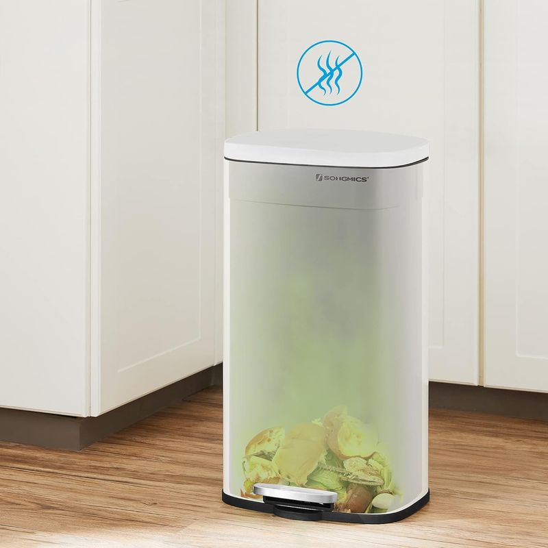 Casa si Gradina - Mobilier - Organizare si depozitare - Cosuri de gunoi - Cos de gunoi din otel cu pedala, galeata interioara plastic, capac inchidere lenta, 50L, 43x32x66cm, alb - Infinity.ro