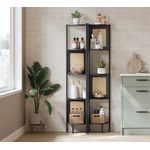 Casa si Gradina - Mobilier - Biblioteci si rafturi - Biblioteci - Raft de colt boho, cadru metalic, polite MDF si panouri poliratan, 32x32x156cm, negru - Infinity.ro