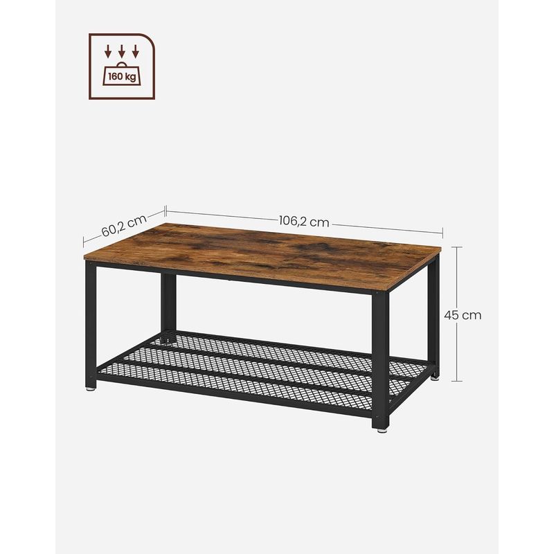 Casa si Gradina - Mobilier - Mese si birouri - Masute de cafea - Masuta de cafea, cu cadru metalic, raft de depozitare, pentru living, 45x106x60cm, stil industrial, maro rustic - Infinity.ro