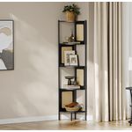 Casa si Gradina - Mobilier - Biblioteci si rafturi - Biblioteci - Raft de colt boho, cadru metalic, polite MDF si panouri poliratan, 32x32x156cm, negru - Infinity.ro