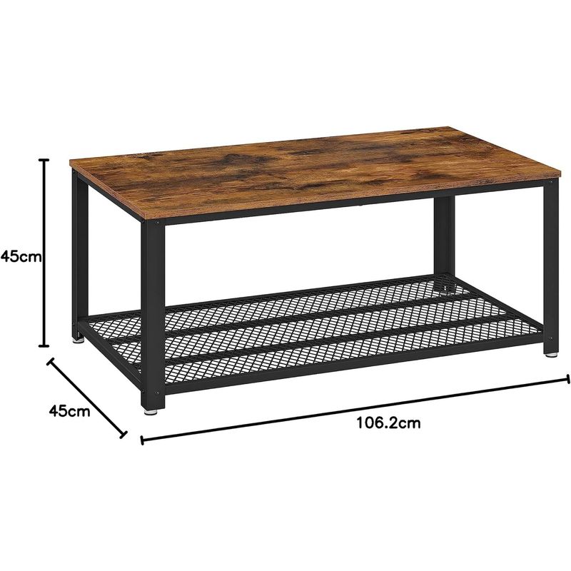 Casa si Gradina - Mobilier - Mese si birouri - Masute de cafea - Masuta de cafea, cu cadru metalic, raft de depozitare, pentru living, 45x106x60cm, stil industrial, maro rustic - Infinity.ro