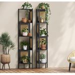 Casa si Gradina - Mobilier - Biblioteci si rafturi - Biblioteci - Raft de colt boho, cadru metalic, polite MDF si panouri poliratan, 32x32x156cm, negru - Infinity.ro