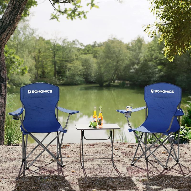 Casa si Gradina - Mobilier - Scaune si fotolii - Scaune - Set 2 scaune pliabile de camping sau pescuit, suport pahar, maxim 150kg, albastru - Infinity.ro