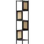 Casa si Gradina - Mobilier - Biblioteci si rafturi - Biblioteci - Raft de colt boho, cadru metalic, polite MDF si panouri poliratan, 32x32x156cm, negru - Infinity.ro