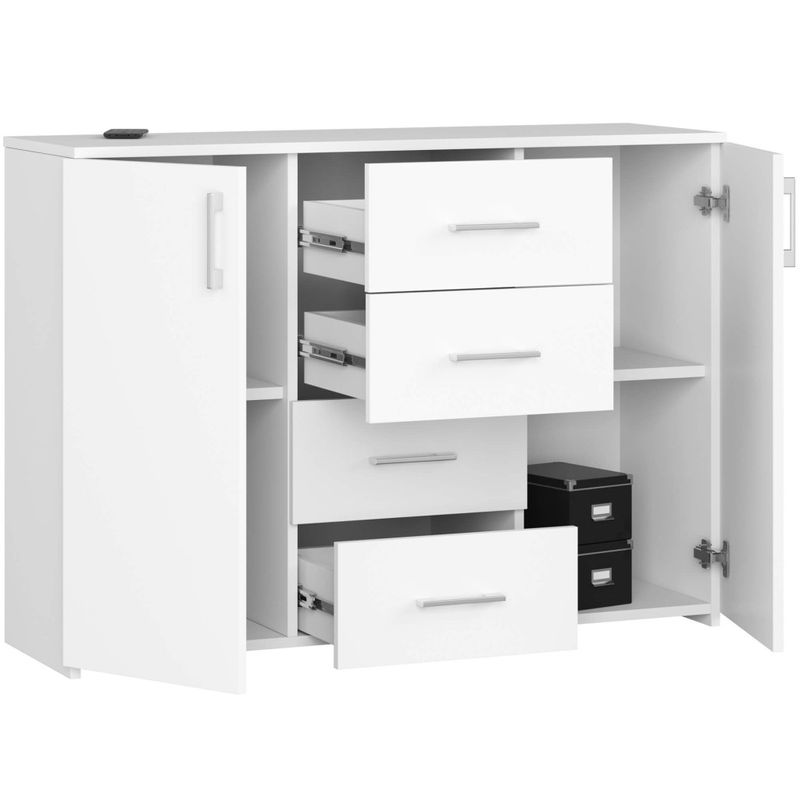Casa si Gradina - Mobilier - Comode si corpuri - Comode - Comoda cu 4 sertare si 2 usi, PAL laminat, 110x35x80 cm, alb mat - Infinity.ro