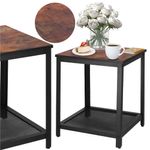 Casa si Gradina - Mobilier - Comode si corpuri - Noptiere - Masa de cafea patrata, noptiera cu cadru otel si polita de depozitare, 45x45x55 cm, maro rustic - Infinity.ro