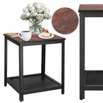 Casa si Gradina - Mobilier - Comode si corpuri - Noptiere - Masa de cafea patrata, noptiera cu cadru otel si polita de depozitare, 45x45x55 cm, maro rustic - Infinity.ro
