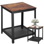 Casa si Gradina - Mobilier - Comode si corpuri - Noptiere - Masa de cafea patrata, noptiera cu cadru otel si polita de depozitare, 45x45x55 cm, maro rustic - Infinity.ro