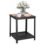 Casa si Gradina - Mobilier - Comode si corpuri - Noptiere - Masa de cafea patrata, noptiera cu cadru otel si polita de depozitare, 45x45x55 cm, maro rustic - Infinity.ro