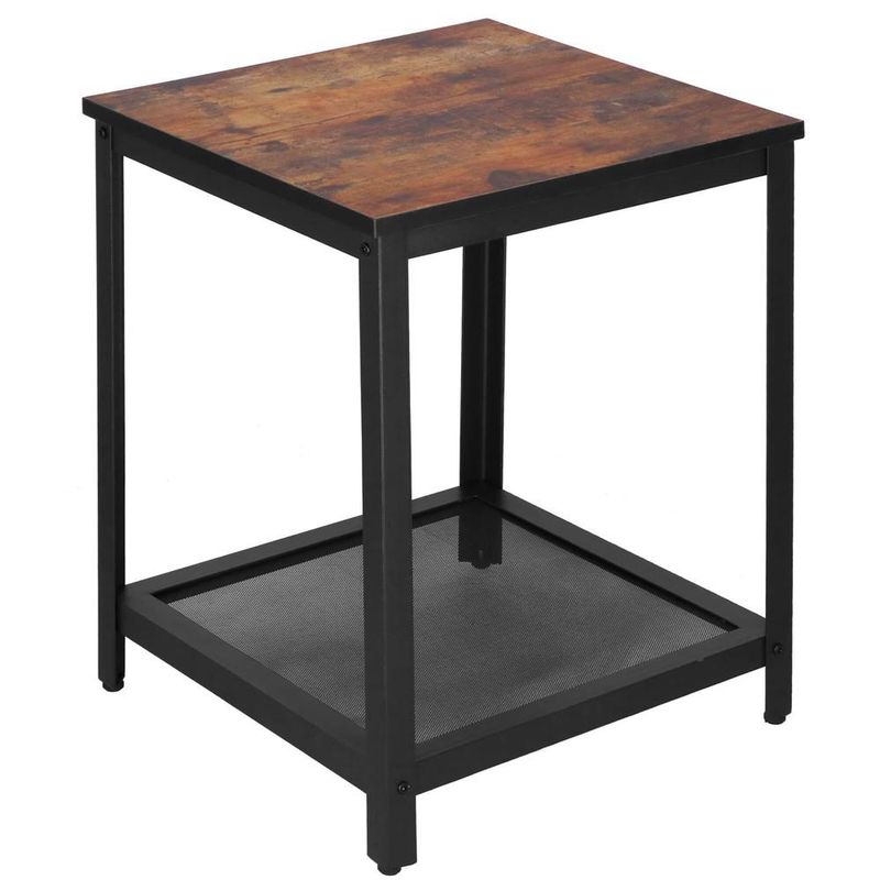 Casa si Gradina - Mobilier - Comode si corpuri - Noptiere - Masa de cafea patrata, noptiera cu cadru otel si polita de depozitare, 45x45x55 cm, maro rustic - Infinity.ro