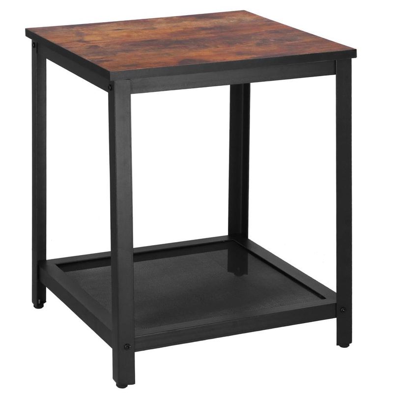 Casa si Gradina - Mobilier - Comode si corpuri - Noptiere - Masa de cafea patrata, noptiera cu cadru otel si polita de depozitare, 45x45x55 cm, maro rustic - Infinity.ro