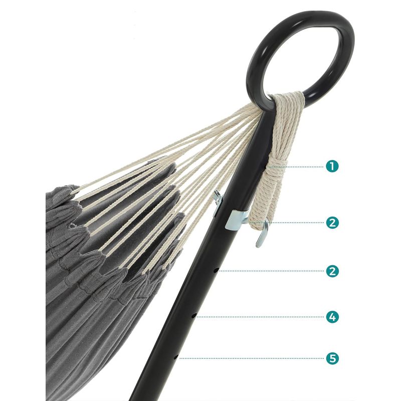 Casa si Gradina - Gradina si terasa - Balansoare si hamace - Balansoare - Hamac cu cadru metalic, reglabil la 5 inaltimi, maxim 240 kg, 300x90x95cm, gri - Infinity.ro