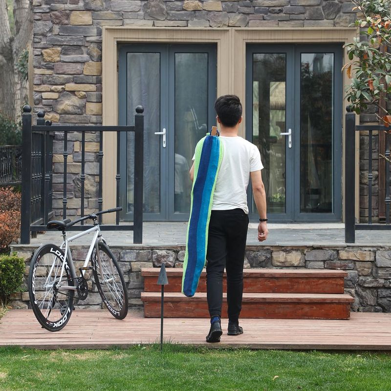 Casa si Gradina - Gradina si terasa - Balansoare si hamace - Balansoare - Hamac dublu cu bara lemn, perne incluse, maxim 300 kg, 210x150 cm, verde si albastru - Infinity.ro