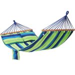 Casa si Gradina - Gradina si terasa - Balansoare si hamace - Balansoare - Hamac dublu cu bara lemn, perne incluse, maxim 300 kg, 210x150 cm, verde si albastru - Infinity.ro