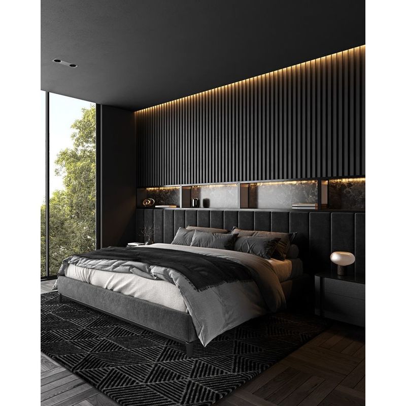 Casa si Gradina - Gradina si terasa - Garduri, panouri si accesorii - Riflaj MDF decorativ LDA PREMIUM de tip Panou Acustic, Negru, 260x40 cm - Infinity.ro