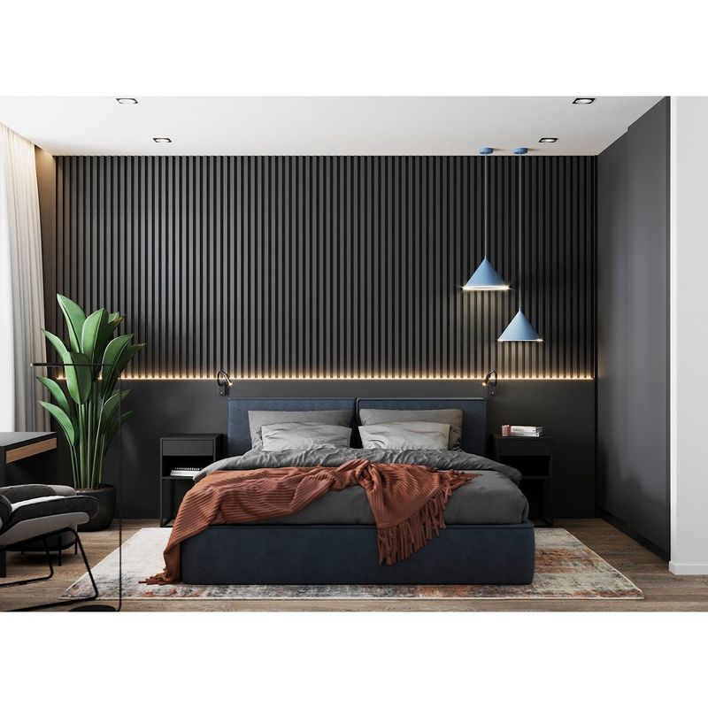 Casa si Gradina - Gradina si terasa - Garduri, panouri si accesorii - Riflaj MDF decorativ LDA PREMIUM de tip Panou Acustic, Negru, 260x40 cm - Infinity.ro